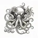 octopus and jellyfish intertwined black and white tattoo design idea