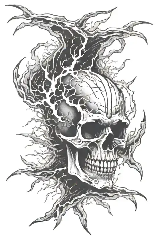 skull lightning bolts emanating from left jaw and eye tattoo design idea