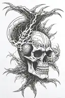 skull lightning bolts emanating from left jaw and eye tattoo design idea