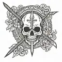 a pitchfork with a white cane tattoo design idea