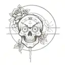 A minimalist design of a skull with a clock inside, symbolizing memento mori and the passage of time tattoo design idea
