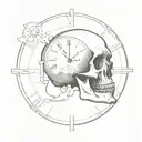 A minimalist design of a skull with a clock inside, symbolizing memento mori and the passage of time tattoo design idea