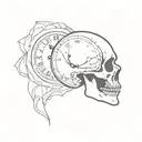 A minimalist design of a skull with a clock inside, symbolizing memento mori and the passage of time tattoo design idea