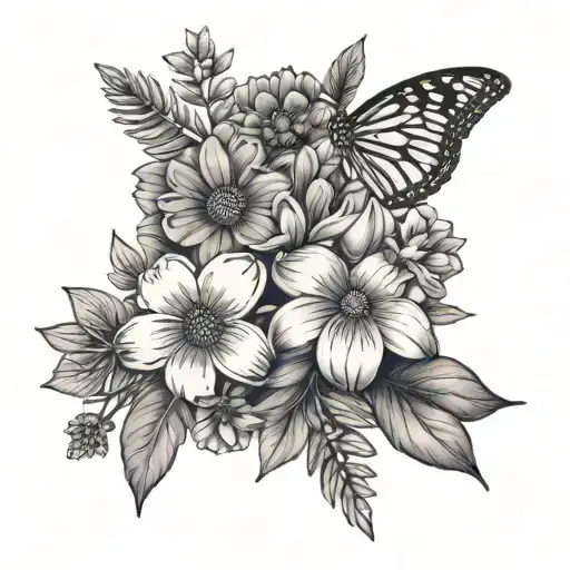 dasies, sweetbrier, eucalyptus, and lavender tattoo design idea