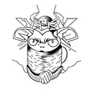 minimalist sad child in front of evil mother's lips tattoo design idea