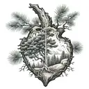 Half of a Pine tree and half aspen tree to form a heart tattoo design idea