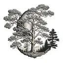 Half of a Pine tree and half aspen tree to form a heart tattoo design idea