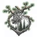 Half of a Pine tree and half aspen tree to form a heart tattoo design idea