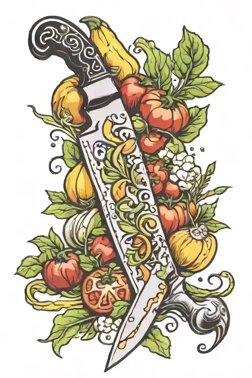 cooking knife vegetables cutted tattoo design idea