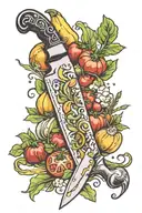 cooking knife vegetables cutted tattoo design idea