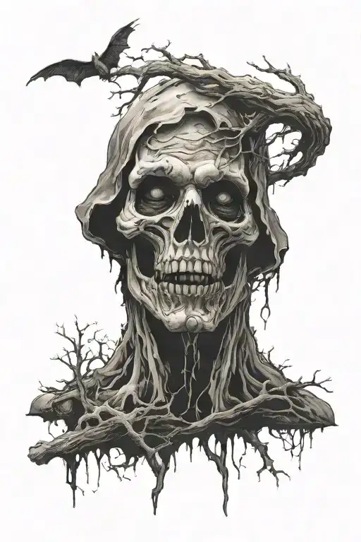 graveyard Ghost face emerging tattoo design idea
