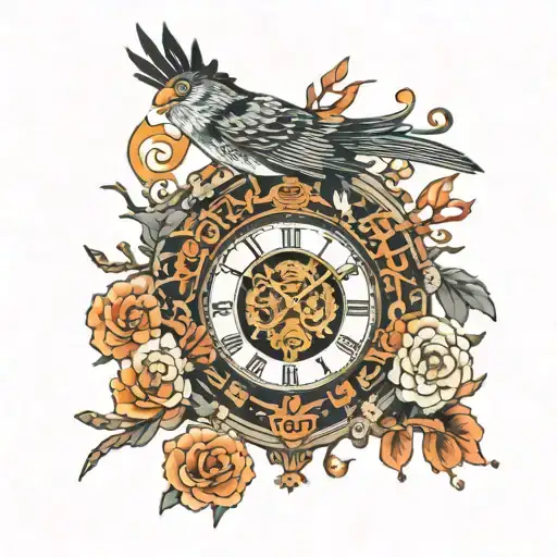 bird fire clock graveyard  tattoo design idea