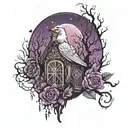 graveyard dark purple sky full tattoo design idea