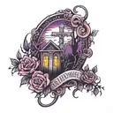 graveyard dark purple sky full tattoo design idea