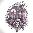 graveyard dark purple sky full tattoo design idea