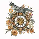 bird fire clock graveyard  tattoo design idea