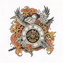 bird fire clock graveyard  tattoo design idea
