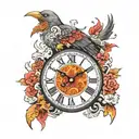 bird fire clock graveyard  tattoo design idea