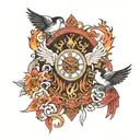 bird fire clock graveyard  tattoo design idea