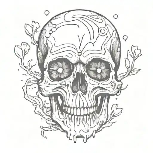 A skull with hearts instead of eyes and a joint in hand with dripping lips  tattoo design idea