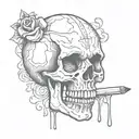A skull with hearts instead of eyes and a joint in hand with dripping lips  tattoo design idea