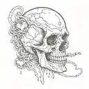 A skull with hearts instead of eyes and a joint in hand with dripping lips  tattoo design idea