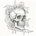 A skull with hearts instead of eyes and a joint in hand with dripping lips  tattoo design idea