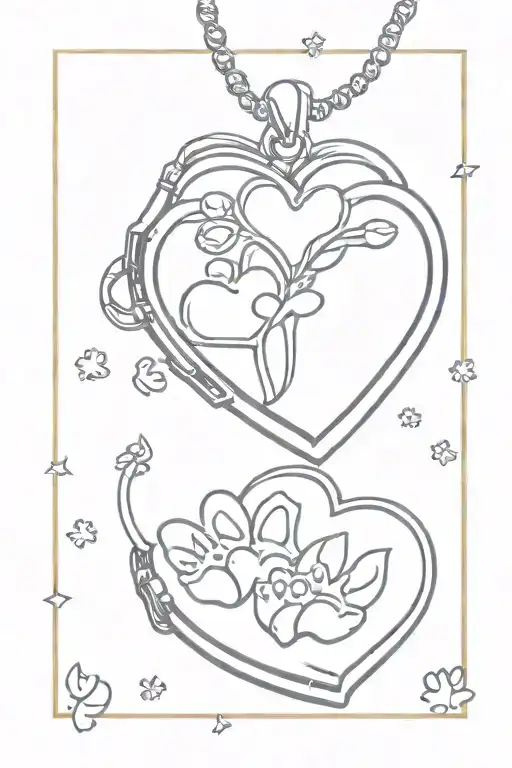 Coquette Heart Locket with Dog Paws and Sparkle inside one side of the locket tattoo design idea