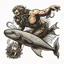 tattoo of Poseidon bowing to a whale tattoo design idea