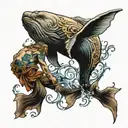tattoo of Poseidon bowing to a whale tattoo design idea