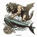 tattoo of Poseidon bowing to a whale tattoo design idea