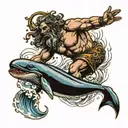 tattoo of Poseidon bowing to a whale tattoo design idea