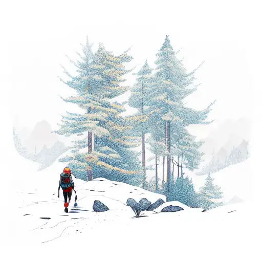 A father and child hiking together in the wilderness tattoo design idea