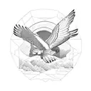 A majestic hawk soaring over a mountain range tattoo design idea