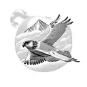 A majestic hawk soaring over a mountain range tattoo design idea