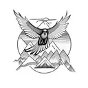 A majestic hawk soaring over a mountain range tattoo design idea