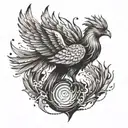 A phoenix rising from the flames of a stock market graph tattoo design idea