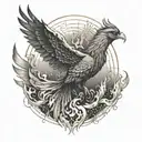 A phoenix rising from the flames of a stock market graph tattoo design idea