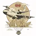Il 76 plane flies between the mountains above it with a parachute and the inscription airborne forces tattoo design idea