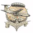 Il 76 plane flies between the mountains above it with a parachute and the inscription airborne forces tattoo design idea