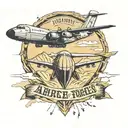 Il 76 plane flies between the mountains above it with a parachute and the inscription airborne forces tattoo design idea