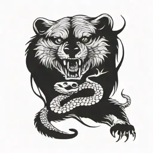 Tattoo of a snake protecting a bear cub with its body tattoo design idea