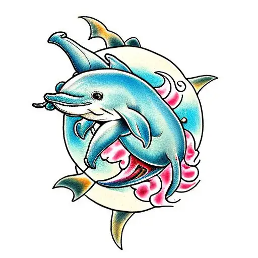 dolphin riding an elephant tattoo design idea