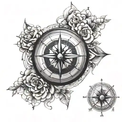 half mandala half compass tattoo design idea