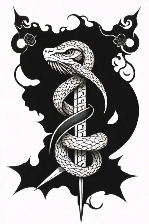 snake and sword intertwined tattoo design idea