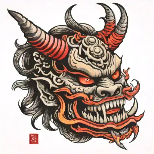 female oni demon mask tattoo design idea