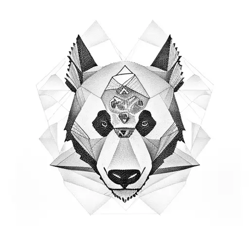 un tatuaje con un panda y un lobo en geometrias que cubra desde el hombro hasta el antebrazo tattoo design idea