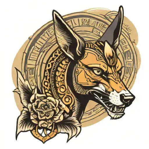 Ancient Egypt, Anubis holding a skull tattoo design idea