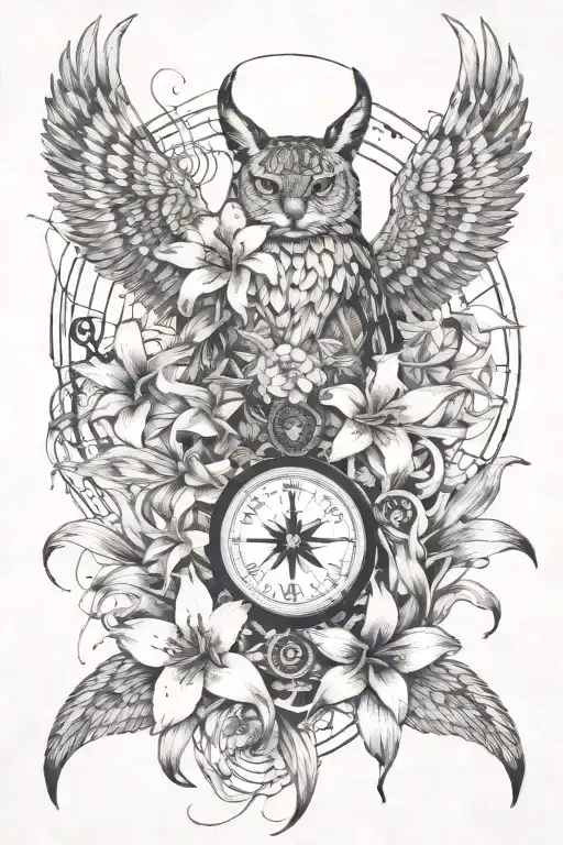 dog wood flower, tiger lilies, Japanese spider lily, hummingbird, eagle, compass,  bunny  tattoo design idea