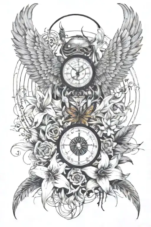 dog wood flower, tiger lilies, Japanese spider lily, hummingbird, eagle, compass, filigree   tattoo design idea